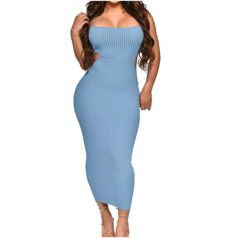 Sexy Solid Hollowed Out Halter Sleeveless Dress Dresses Sexy Solid Hollowed Out Halter Sleeveless Dress Dresses