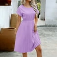 thumbnail image 1 of ZZwxWA Formal Dresses for Women Short Sleeve Crew Neck Pleated Flowy Sun Dresses Casual High Waisted Midi Holiday Clothes Cocktail Party, 1 of 6