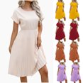 thumbnail image 1 of ZZwxWA Formal Dresses for Women Short Sleeve Crew Neck Pleated Flowy Sun Dresses Casual High Waisted Midi Holiday Clothes Cocktail Party, 1 of 7