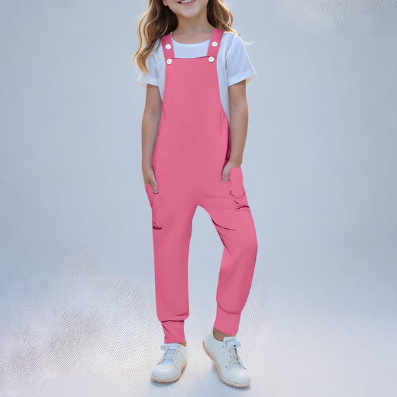 ZZwxWA Girls Overalls Kids Casual Sleeveless Jumpsuits Harem Pants Rompers with Pockets 5-14 Years Holiday Saving