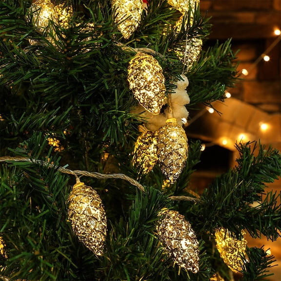 ZZwxWA Gold Pinecone Christmas Lights String with Timer 78.74 Inch Battery Operated LED Garland for Indoor Outdoor Holiday Decor on Trees Mantels Staircases