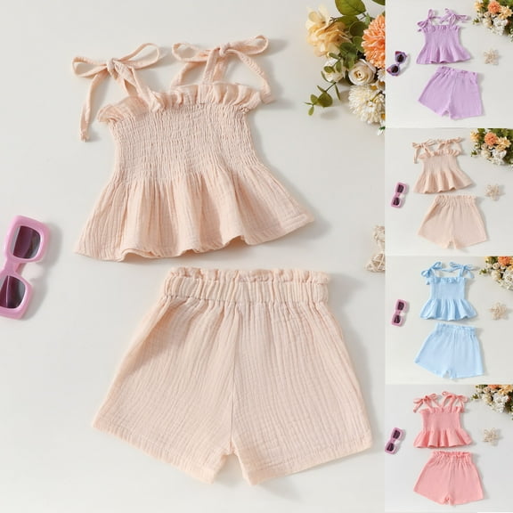 ZZwxWA Holiday Fashion Girls'Solid Color Casual Short Sleeve Camisole Tops Straight-leg Pants Sets Toddler Boys Clothes