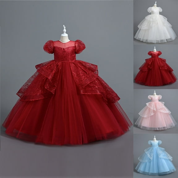 ZZwxWA Holiday Gift Finder Girls' Summer Short Sleeve Ruffled Lace Round-Neck Embroidery Mesh Princess Bow Skirt Baby Spring Outfits