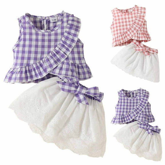 ZZwxWA Holiday Saving 0-24 Months Toddler Baby Girls Sleeveless Ruffled Plaid Top Bow Embroidered Half Skirt Set Skirt Kids Clothes