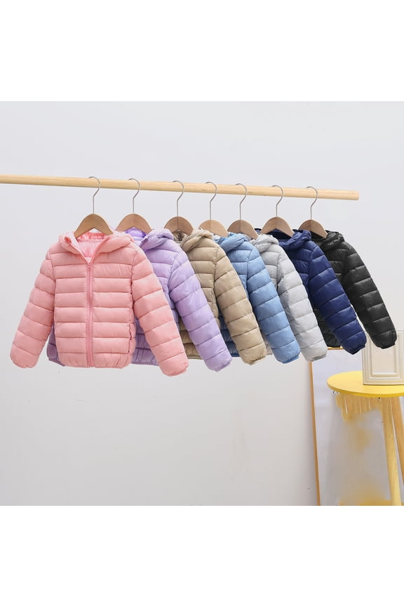 Hooded Puffer Jacket for Girls Boys 3-10T Packable Down-Alternative Warm Coat Shiny Outerwear for Kids Winter