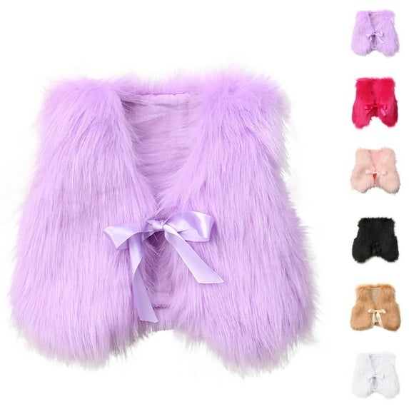 ZZwxWA Infant Clothes Toddler Baby Girls Waistcoat Fall Winter Coat Vest 1-4 Years Old, Kid Faux Fur Bowknot Ribbon Thick Outwear