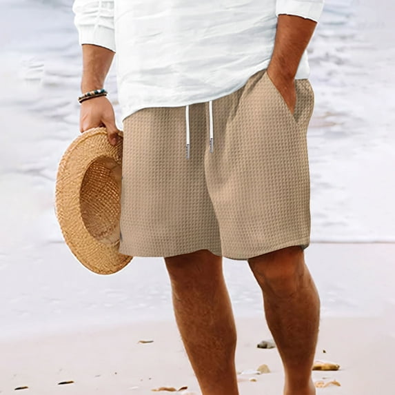 ZZwxWA Jacquard Waffle Shorts for Men Breathable Elastic Waist Baggy Soft Shorts Lightweight Loose-Fit Comfy Casual Short up to 50% Off