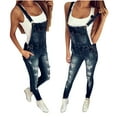 thumbnail image 1 of ZZwxWA Jumpsuits for Women Casual Women's Casual Sports Double Shoulder Strap Ripped Denim Jumpsuit Pants Jumpsuits for Women Online Shopping, 1 of 5