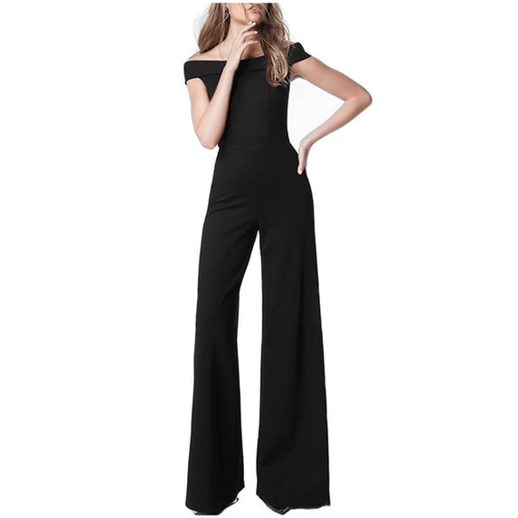 ZZwxWA Jumpsuits for Women Dressy - Elegant Off Shoulder High Waisted Wide Leg Pants Formal Cocktail Party Jumpsuit Rompers Solid Color