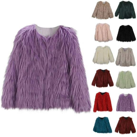 ZZwxWA Kids Clothes Girls Faux-Fur Imitation Jacket Coat Winter Snowday Thick Warm Outwear Long Sleeve V Neck Jackets