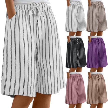 ZZwxWA Knee Length Linen Shorts for Women Comfy Shorts Drawstring Elastic Waist Summer Casual Beach Shorts