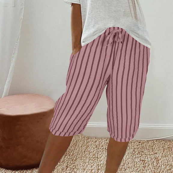 ZZwxWA Knee Length Linen Shorts for Women Comfy Shorts Drawstring Elastic Waist Summer Casual Beach Shorts