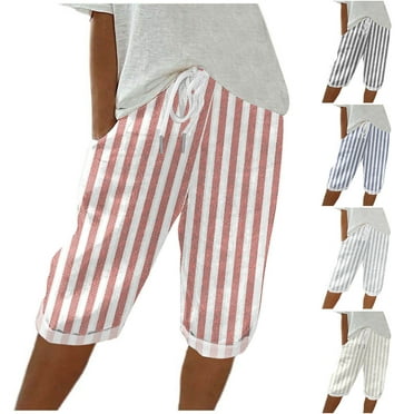 ZZwxWA Knee Length Linen Shorts for Women Comfy Shorts Drawstring Elastic Waist Summer Casual Beach Shorts