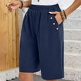 thumbnail image 1 of ZZwxWA Knee Length Shorts for Women Elastic High Waist Shorts with Pocket Casual Solid Color Pocketed Wide Leg Short Womens Summer Short Pants, 1 of 6