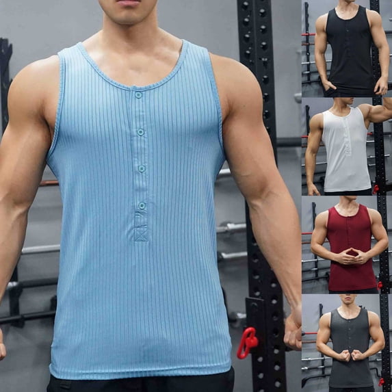 ZZwxWA Knitted Tank Tops for Men Button Down Deep V Neck Casual Workout Gym Shirt Holiday
