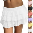 thumbnail image 1 of ZZwxWA Lace Mini Skirt Womens Ruffle Layered Low Waist Pleated Short Skirt Flowy Lace Mini Skirt Party Streetwear, 1 of 7