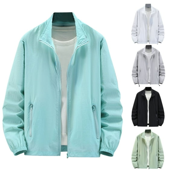 ZZwxWA Light Jackets for Men No Hood 2025 Trendy Solid Color Full Zip Athletic Running Jacket Sun Blocking Hiking Zip Pocket Reduced Price