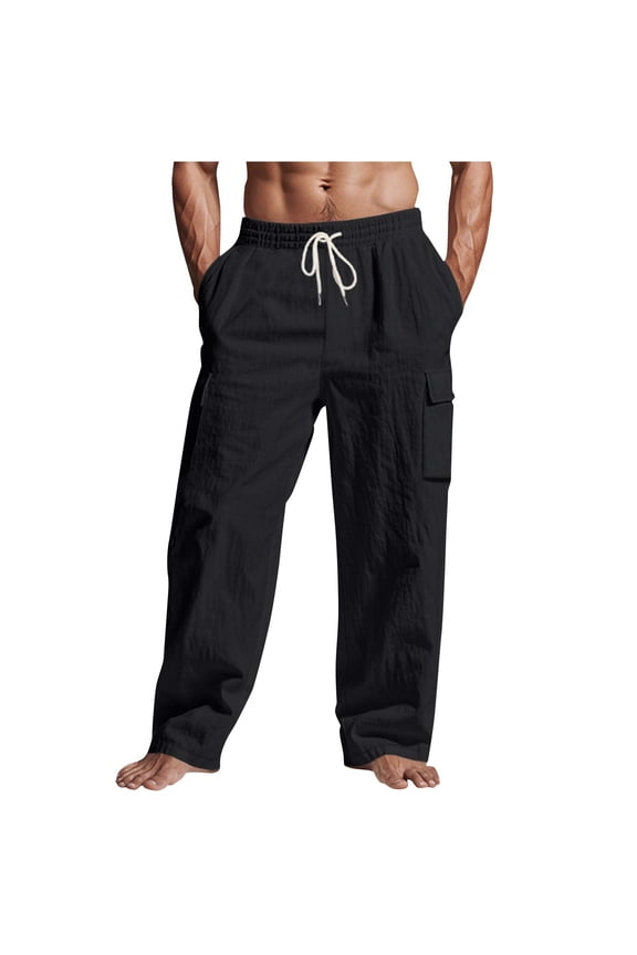 ZZwxWA Linen Cargo Pants for Men Summer Casual Elastic Waist Pants with Pockets Relaxed Fit Beach Yoga Travel Lounge Pants My Order