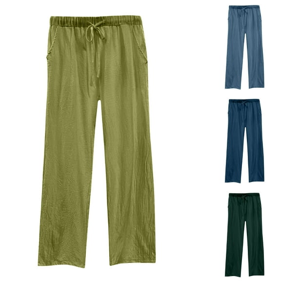 ZZwxWA Linen Pants Womens Casual Cotton Yoga Pants with Pockets Drawstring Elastic Waist Straight-Leg Lightweight Trousers