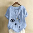 thumbnail image 1 of ZZwxWA Linen Shirts for Women Casual Loose Fit Summer Tunic Tops Floral Printed Crew Neck Buttons Short Sleeve Basic Blouses, 1 of 6