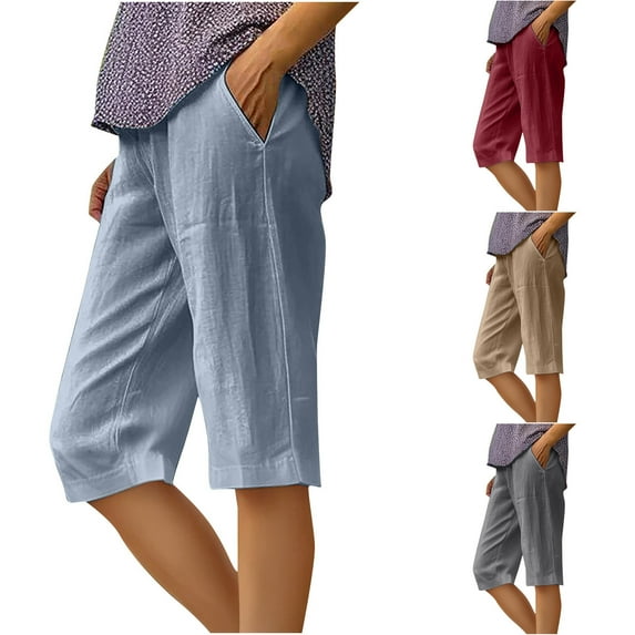 ZZwxWA Linen Shorts for Women Knee Length Wide Leg Shorts 2025 Trendy Lightweight Casual Shorts Plus Size Capris