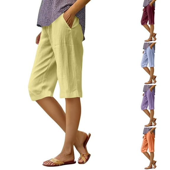 ZZwxWA Linen Shorts for Women Knee Length Wide Leg Shorts 2025 Trendy Lightweight Casual Shorts Plus Size Capris