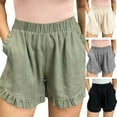 thumbnail image 1 of ZZwxWA Linen Shorts for Women Scallop Hem Elastic Shorts Summer Beach Casual Comfy Shorts Bermuda Shorts High Waist Pants, 1 of 7
