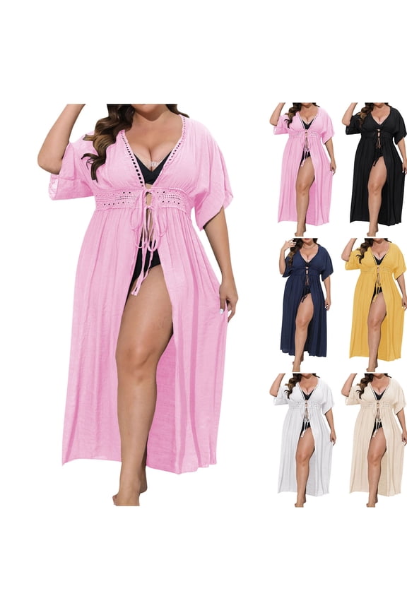 Long Summer Cardigan for Women Lightweight Open Front Tops Plus Size Swimwear Crochet Sun Protection Beach Cover Ups