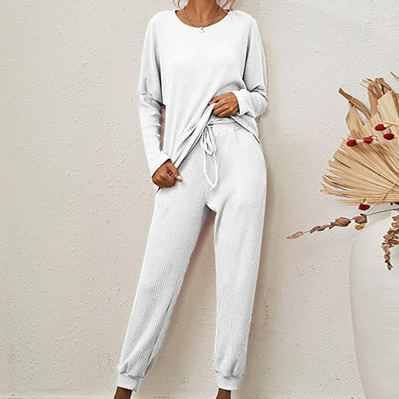 ZZwxWA Lounge Sets for Women Two Piece Casual Outfits Athletic Sweatsuits Sets Plus Size Long Pant Loungewear Workout Tracksuits Solid Color Knitted Pit Striped