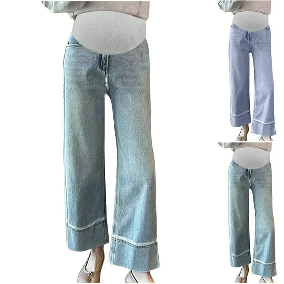 ZZwxWA Maternity Jeans Belly Contral Womens Wide Leg Pants Summer Thin Trousers High Waist Croped Pants with Pocket(with Pregnancy Regulation Band)