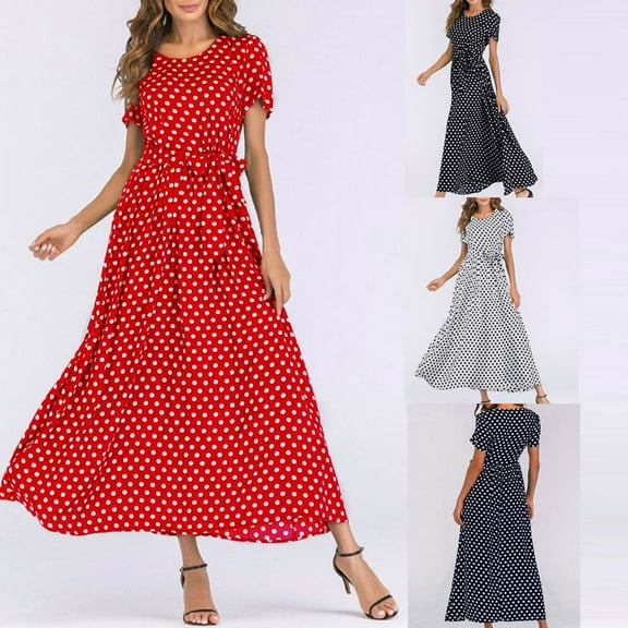 ZZwxWA Maxi Dress for Women Sexy Tank Sundress Boho Polkadot Print Summer Sleeveless O-Neck Party Long Dress Beach Sundress