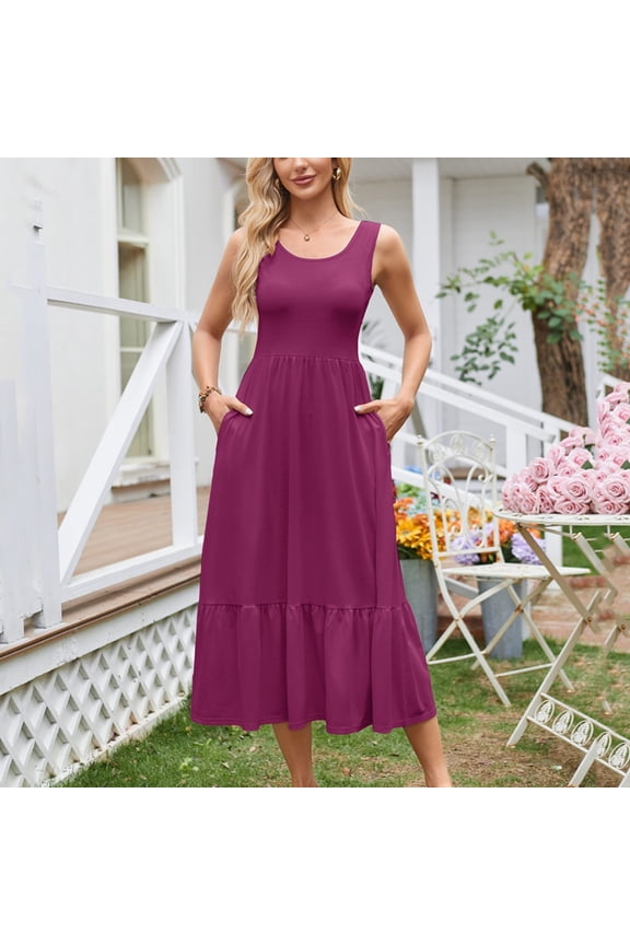 Maxi Sundresses for Women 2025 Beach Dress with Pockets Flowy Swing Summer Maternity Long Dresses Casual Sundress