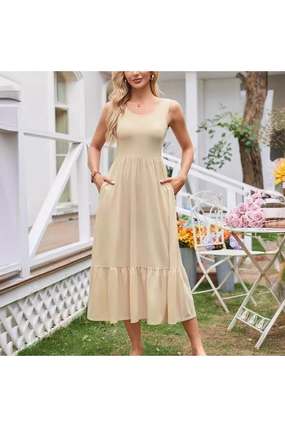 Maxi Sundresses for Women 2025 Beach Dress with Pockets Flowy Swing Summer Maternity Long Dresses Casual Sundress