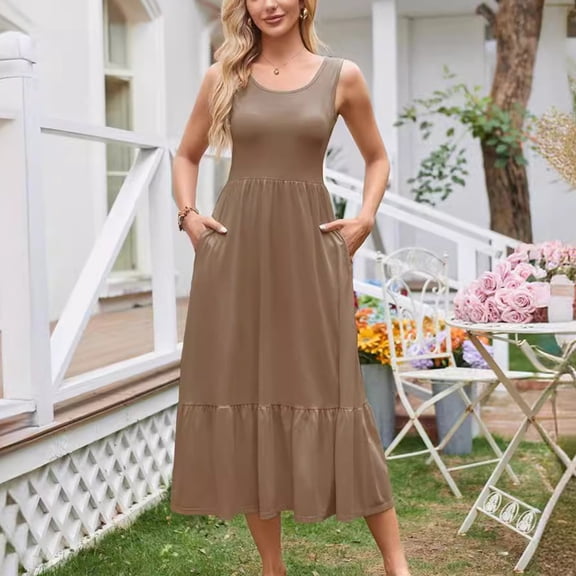 ZZwxWA Maxi Sundresses for Women 2025 Beach Dress with Pockets Flowy Swing Summer Maternity Long Dresses Casual Sundress