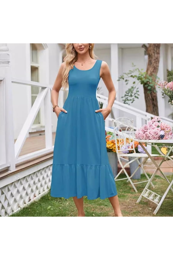 Maxi Sundresses for Women 2025 Beach Dress with Pockets Flowy Swing Summer Maternity Long Dresses Casual Sundress