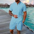 thumbnail image 1 of ZZwxWA Men 2 Piece Outfits Shorts Summer Short Sleeve Tops and Shorts Sets Outdoor Vacation Beach Outfits Henley Shirts and Shorts Texture Discount, 1 of 5