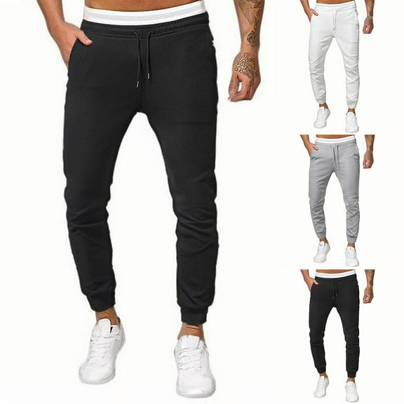 Brondbend Men Clothing Man Solid Color Drawstring Pockets Binding Leg Trousers Work Pants for Men up to 65% Off