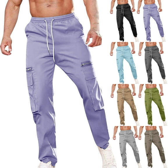 ZZwxWA Men Clothing Men Fashion Casual Sports Zipper Drawstring Straight Leg Cargo Full Length Pants Men Sweatpants Online Shopping