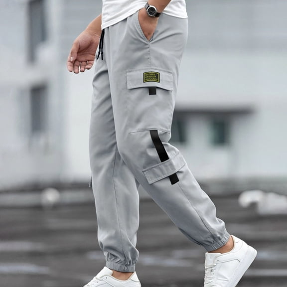 ZZwxWA Men Clothing Men Solid Color Elastic Waistband Multi Pocket Workwear Retro Casual Leg Tied Pants Dress Pants for Men Tax Free Weekend