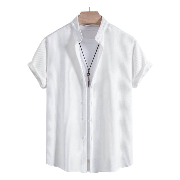 ZZwxWA Men Linen Shirts Stand Collar Regular Shirt Loose Cotton Short Sleeve Solid Casual Shirt Men Thin Tops Shirt Online Shopping