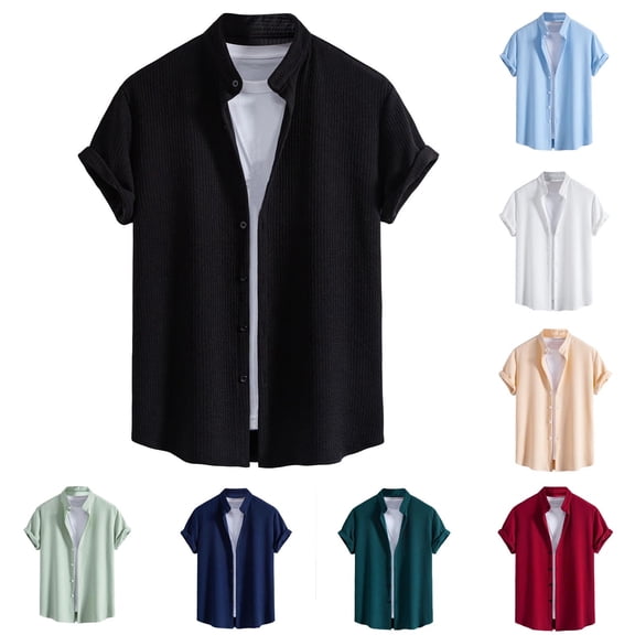 ZZwxWA Men Linen Shirts Stand Collar Regular Shirt Loose Cotton Short Sleeve Solid Casual Shirt Men Thin Tops Shirt up to 50% Off