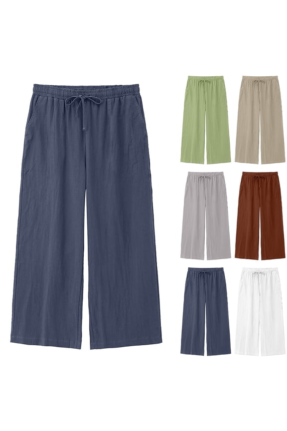 Men Pants Drawstring High Waisted Side Pockets Full Length Straight Pant Male Trousers Summer Saving