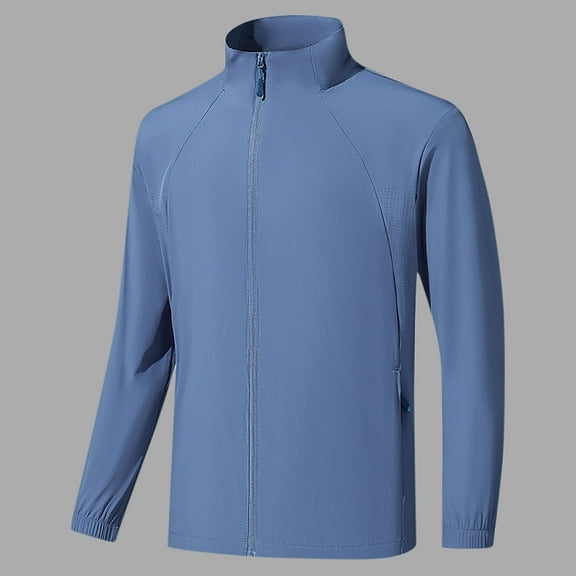 ZZwxWA Men Summer Stand Up Collar Sun Jackets Solid Casual Long Sleeve Full Zip Jacket Coat Thin Sun Protection Clothing Clearance Sale