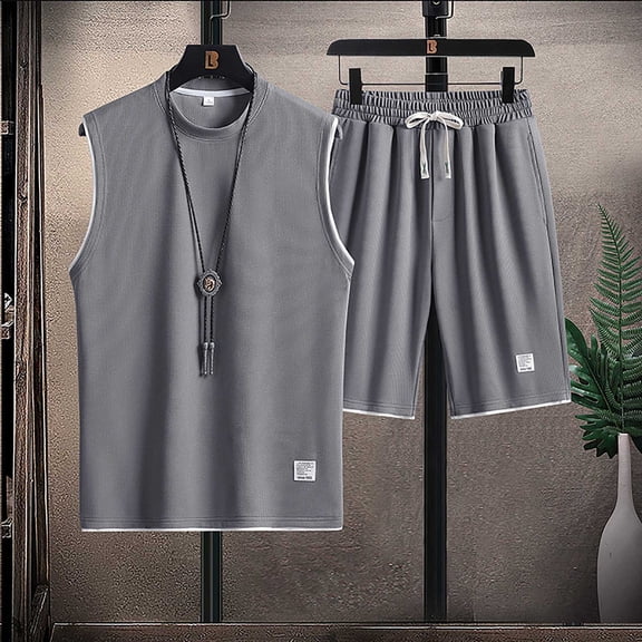 ZZwxWA Men's 2 Piece Outfits Summer Sleeveless Vest and Drawstring Casual Comfy Breathable Track Shorts Set, Workout Suits Men My Order