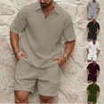 thumbnail image 1 of ZZwxWA Men's 2 Piece Waffle Outfits 1/4 Zipper Casual Short Sleeve Pullover Tshirt with Shorts Summer Tracksuit Sets Online Shopping, 1 of 6