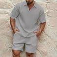 thumbnail image 1 of ZZwxWA Men's 2 Piece Waffle Outfits 1/4 Zipper Casual Short Sleeve Pullover Tshirt with Shorts Summer Tracksuit Sets up to 45% Off, 1 of 5