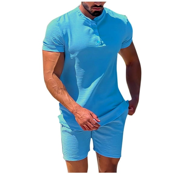 ZZwxWA Men's 2 Pieces Cotton Linen Set Solid Color Short Sleeve Lapel Shirts and Casual Beach Shorts with Pockets Summer Loose Outfits up to 65% Off