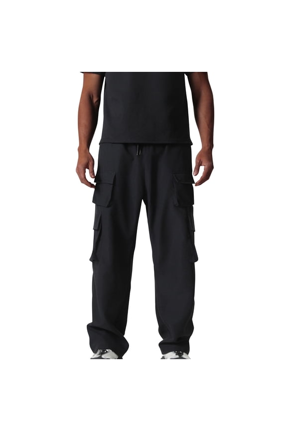 Men's Cargo Pants Casual Elastic Jogger Waist with Multi-Pockets Loose Fit Cotton Hiking Straight-Leg Trousers