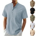 thumbnail image 1 of ZZwxWA Men's Casual Simple Hawaiian Shirt Beach Henley Short Sleeved Summer Hippie Button Down Cotton Linen T Shirts Tops Holiday Deals, 1 of 7
