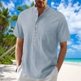 thumbnail image 1 of ZZwxWA Men's Casual Simple Hawaiian Shirt Beach Henley Short Sleeved Summer Hippie Button Down Cotton Linen T Shirts Tops Holiday Saving, 1 of 6